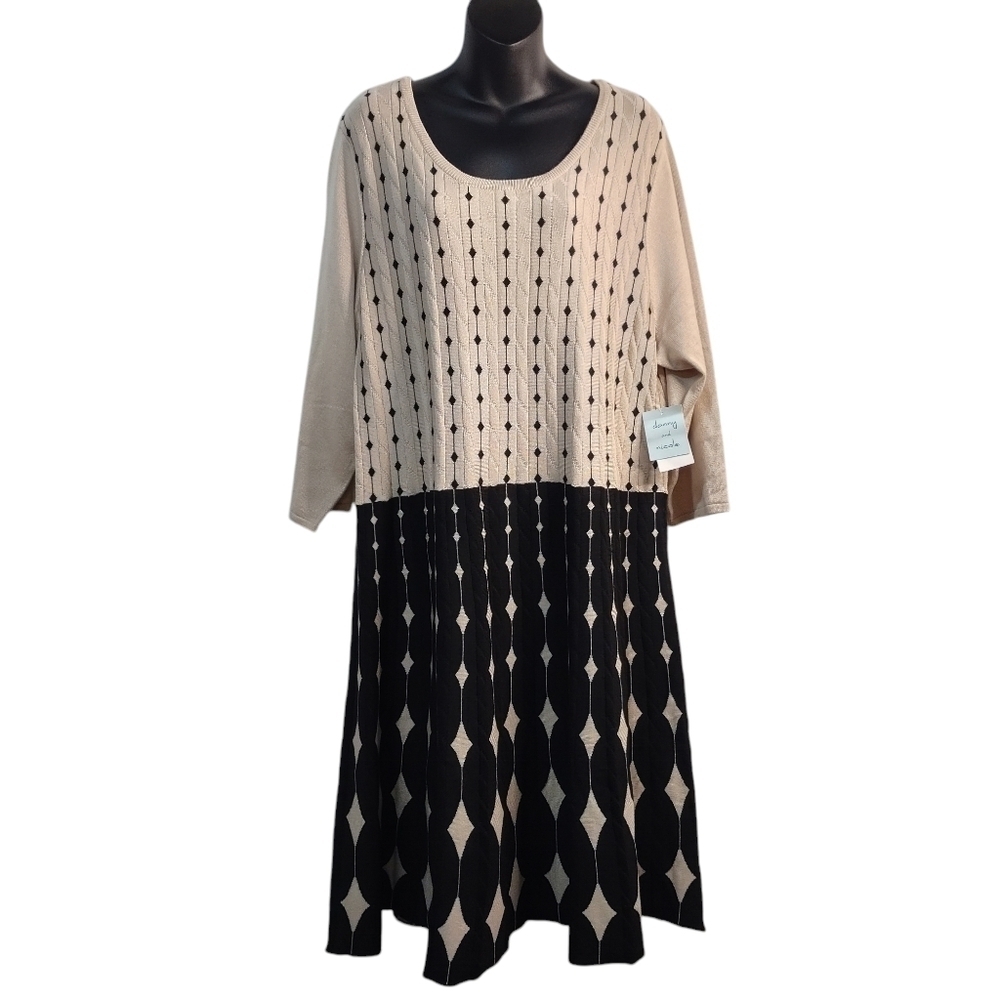 Dang and Nicole Sweater Dress Women's Tan Black 3/4 Sleeve Knit Dress Sz 3X NWT